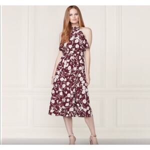 Lauren Conrad Runway Dauphine Burgundy and Cream Floral Midi Dress 4